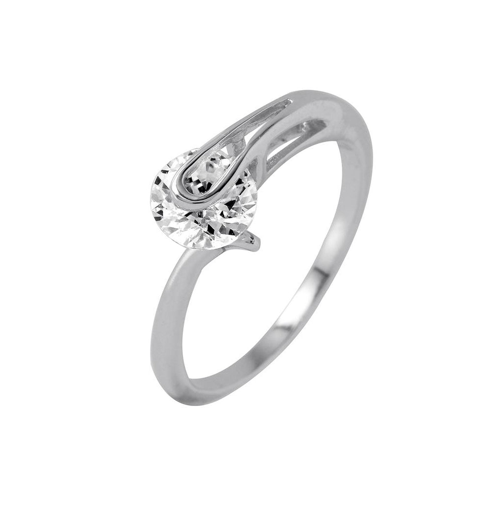 .925 Sterling Silver Rhodium Plated Plain Cz Loop Ring, <b>size: 5</b>