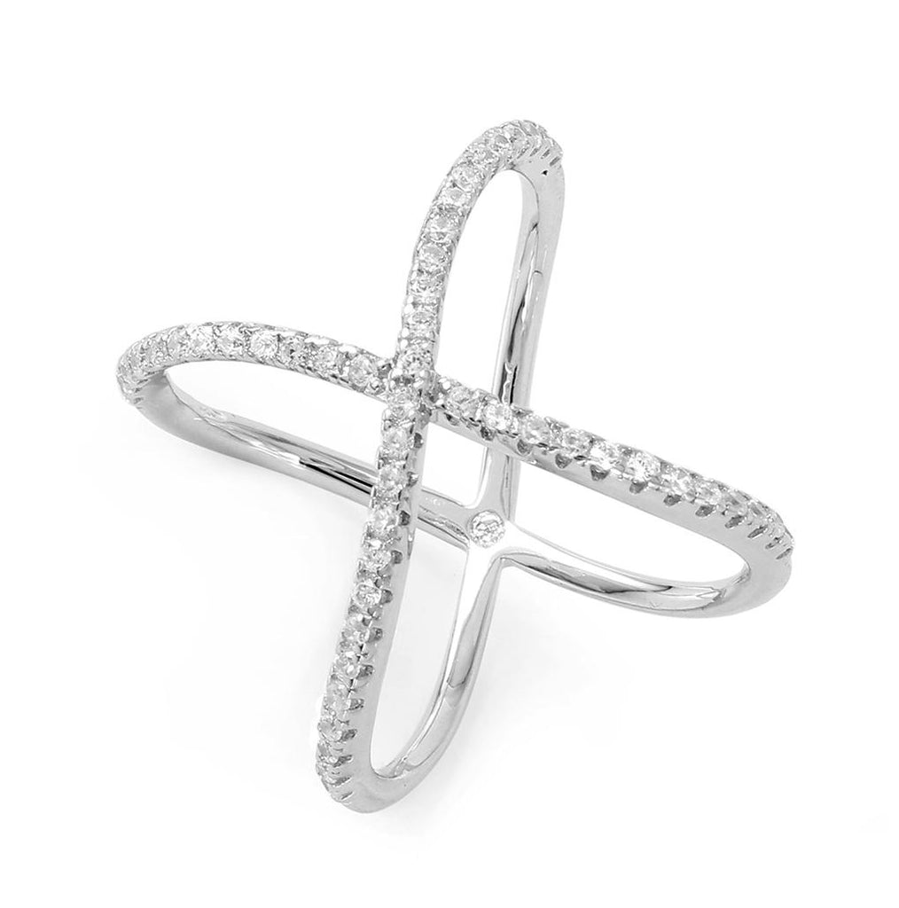 .925 Sterling Silver Rhodium Plated Wavy X Ring, <b>size: 5</b>