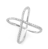 .925 Sterling Silver Rhodium Plated Wavy X Ring, <b>size: 5</b>