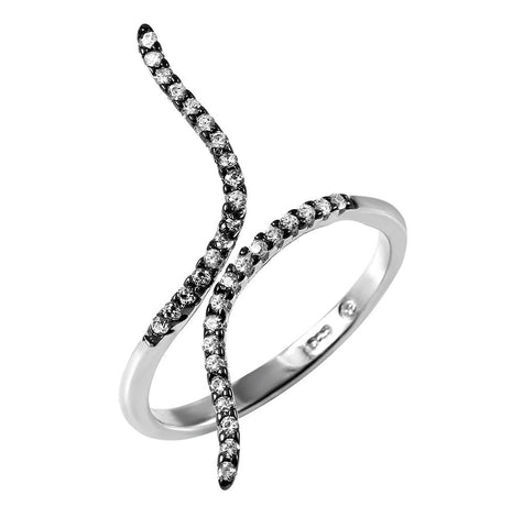 .925 Sterling Silver Black Rhodium And Rhodium Plated Graph Black Rhodium Ring, <b>size: 5</b>