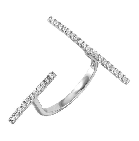 .925 Sterling Silver Rhodium Plated Cz Open End Ring, <b>size: 5</b>