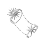 .925 Sterling Silver Rhodium Plated Closed And Open Ring With Star Burst Cz Accents, <b>size: 6</b>