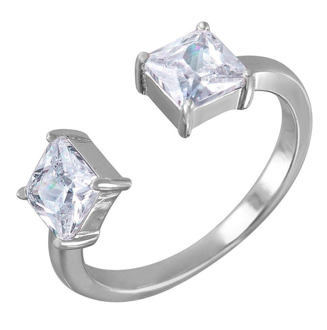 .925 Sterling Silver Square Open Adjustable Cz Ring, <b>size: 6</b>