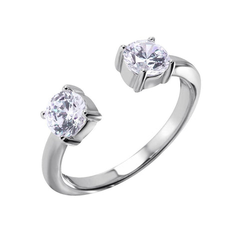 .925 Sterling Silver Open Ring With Cz End Caps, <b>size: 6</b>