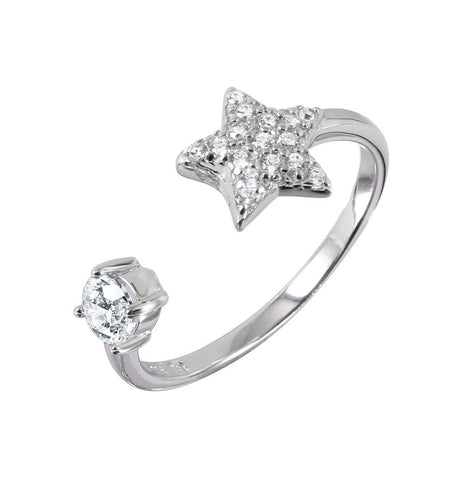 .925 Sterling Silver Rhodium Plated Cz Star Open Ring, <b>size: 5</b>