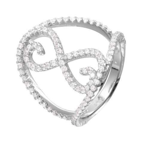 .925 Sterling Silver Rhodium Plated Split Shank Cz Accented Infinity Symbol Ring, <b>size: 5</b>