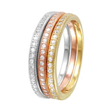 .925 Sterling Silver Rhodium Plated Tri Color Stackable Rings, <b>size: 5</b>