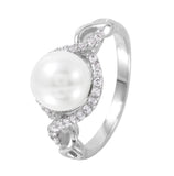 .925 Sterling Silver Rhodium Plated Cz Accented Faux Pearl Ring, <b>size: 5</b>