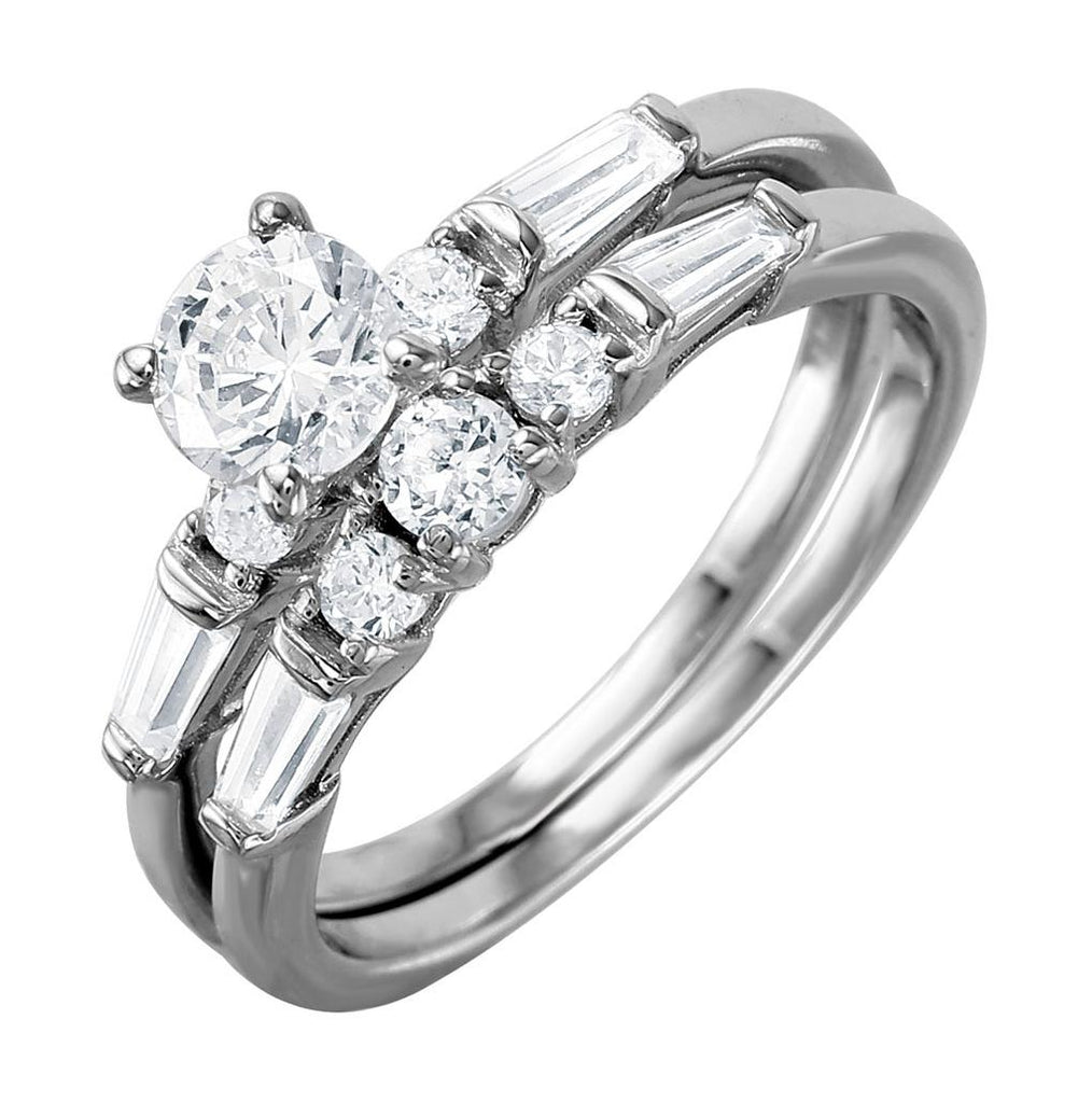 .925 Sterling Silver Rhodium Plated Bridal Ring With Baguette Cz Stones, <b>size: 5</b>