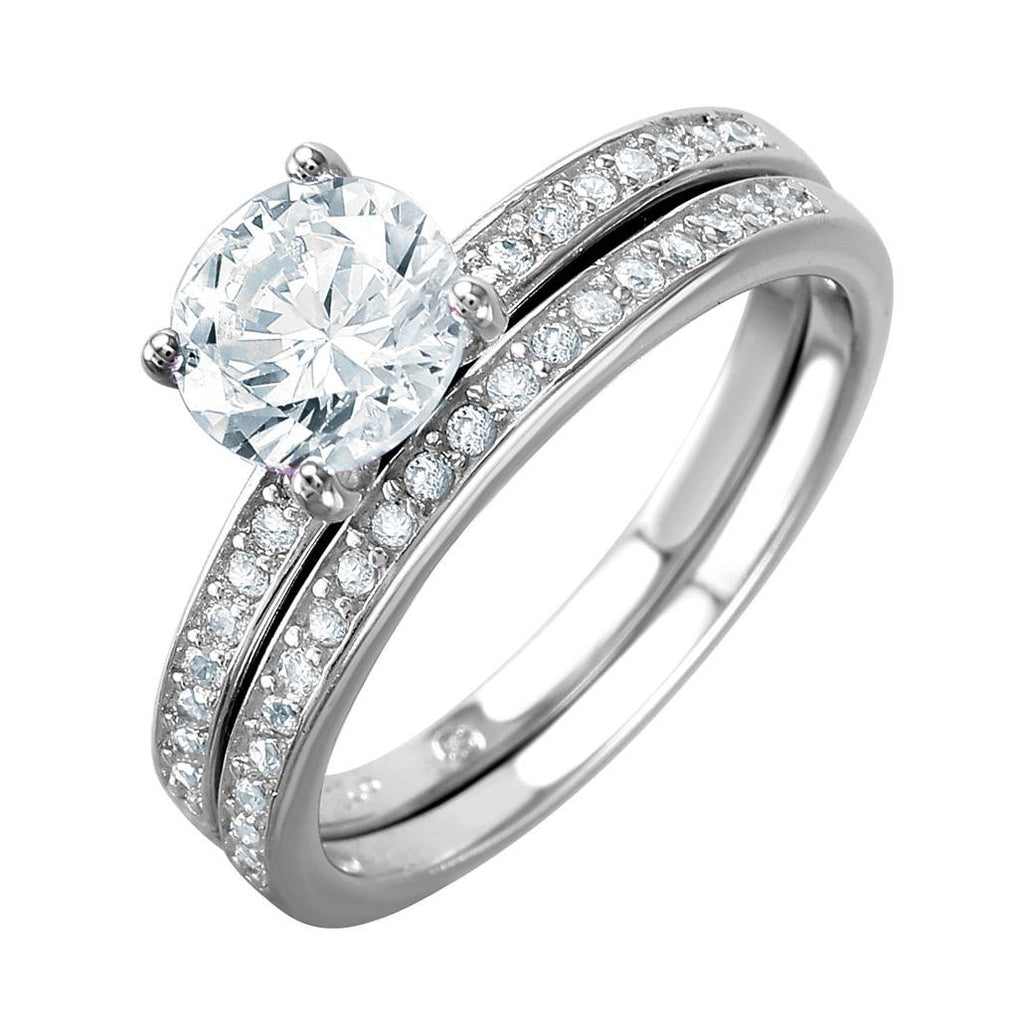 .925 Sterling Silver Rhodium Plated Bridal Ring With Round Cz Center Stone, <b>size: 5</b>