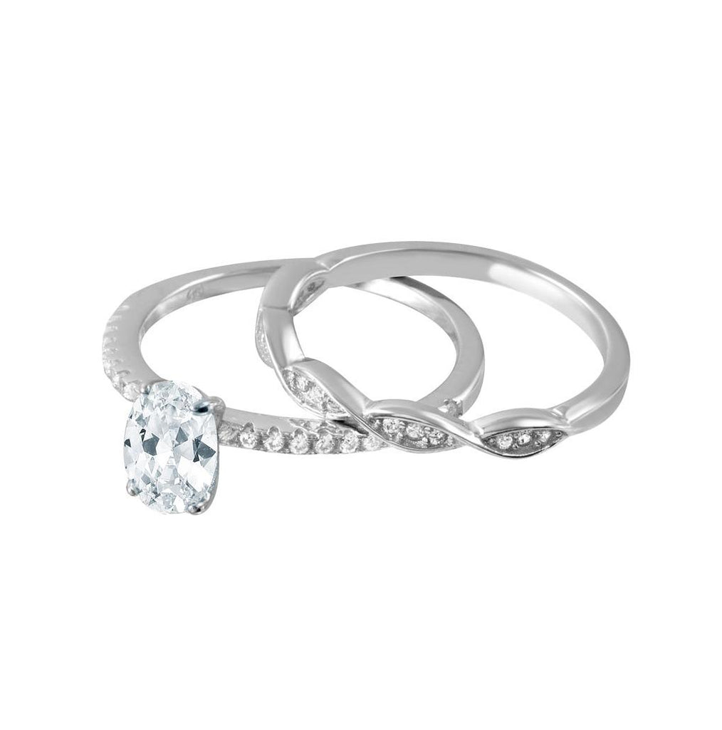 .925 Sterling Silver Rhodium Plated Clear Cz Twist Bridal Wedding Ring Set, <b>size: 5</b>