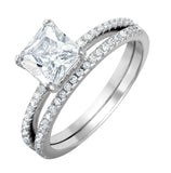 .925 Sterling Silver Nickel Free Rhodium Plated Square Center Cz Bridal Ring, <b>size: 5</b>