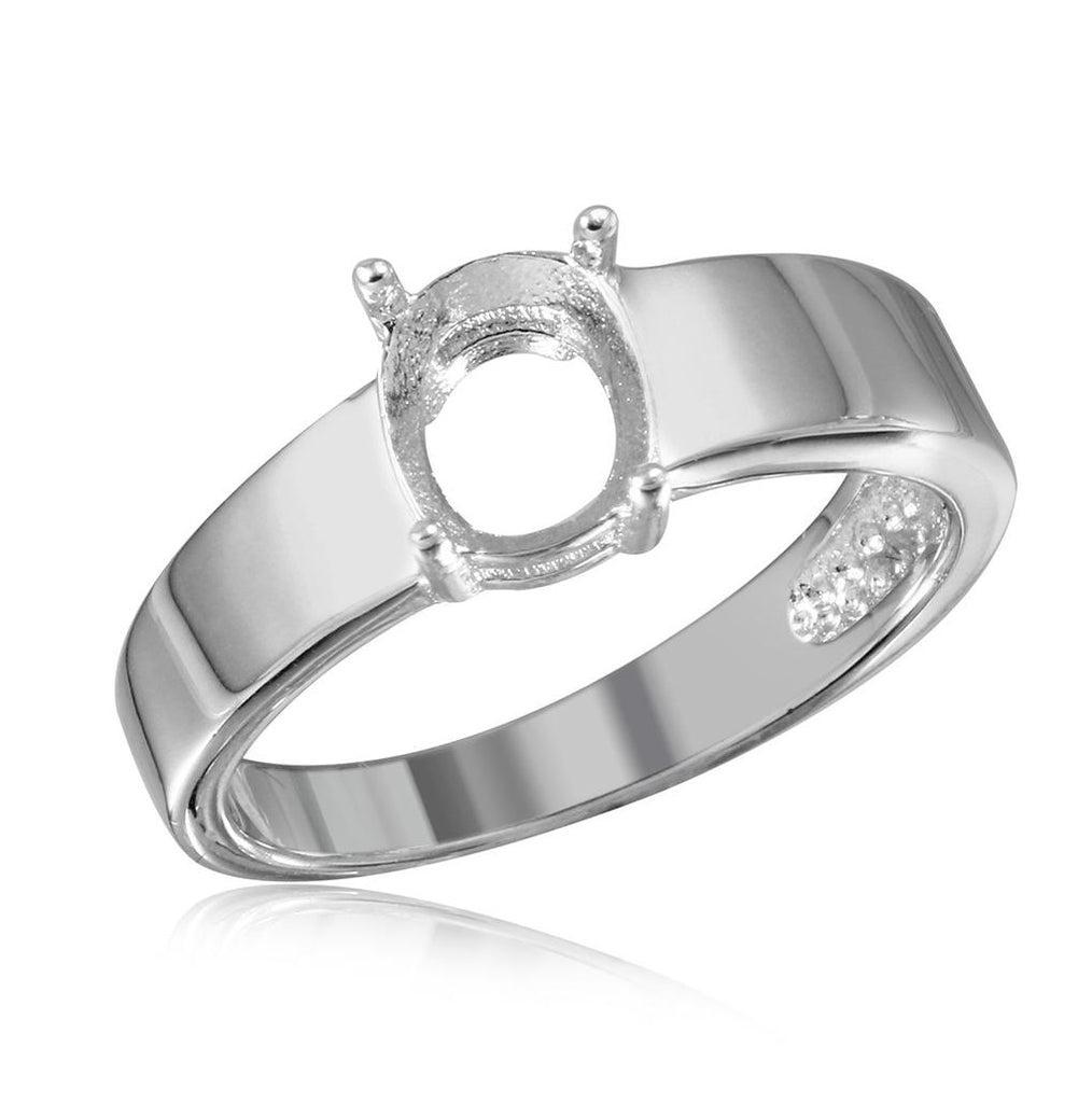 .925 Sterling Silver Rhodium Plated High Polished Band Slanted Single Stone Mounting Ring, <b>size: 5</b>