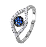 .925 Sterling Silver Rhodium Plated Open Evil Eye Ring With Blue Center Stones, <b>size: 5</b>