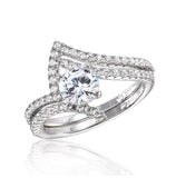 .925 Sterling Silver Rhodium Plated 2 Pcs Wedding Ring With 6mm Center Cz, <b>size: 5</b>