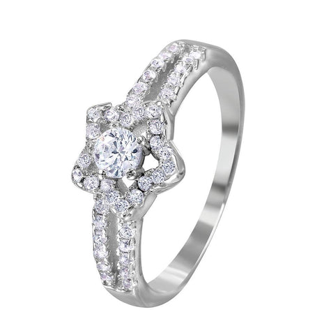 .925 Sterling Silver Rhodium Plated Split Shank Open Star Cz Encrusted Ring, <b>size: 5</b>