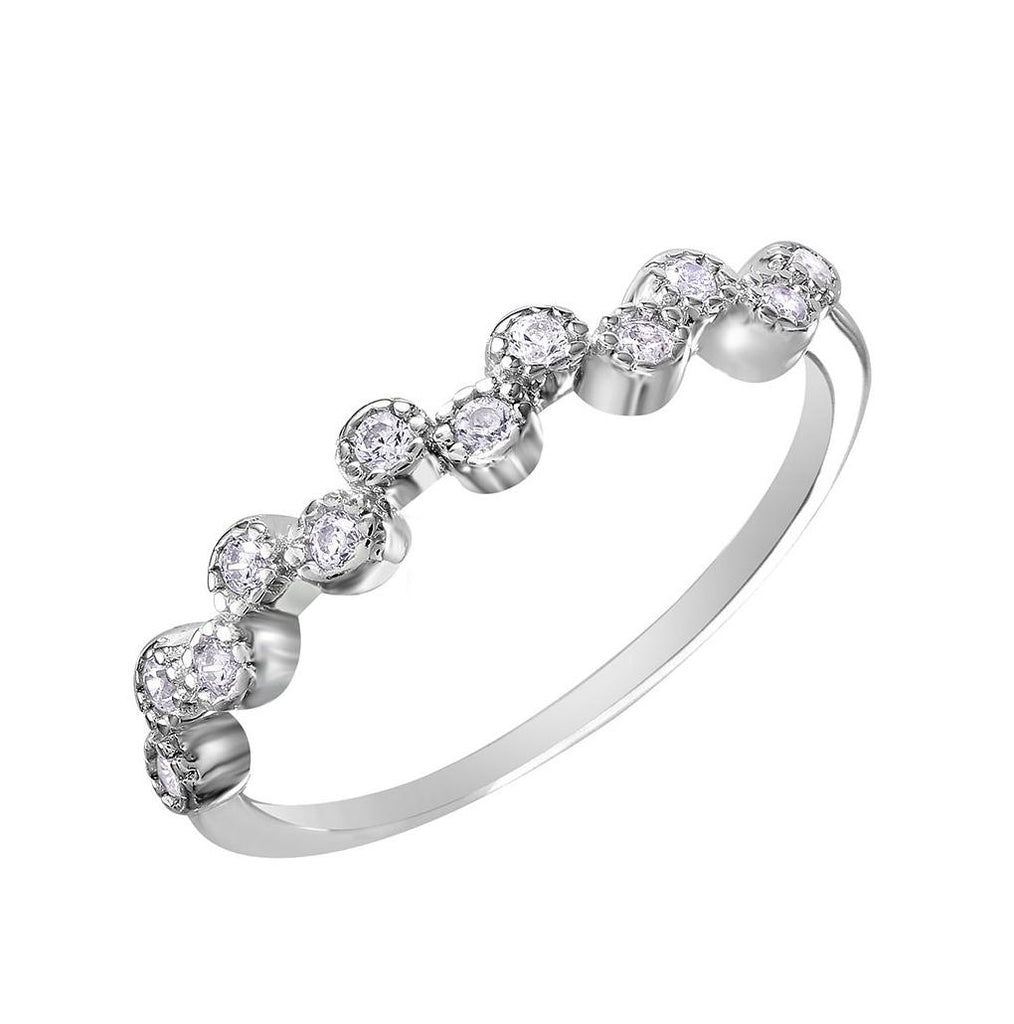 .925 Sterling Silver Rhodium Plated Alternating Bubble Design Cz Ring, <b>size: 5</b>