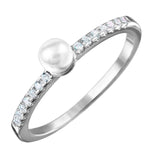 .925 Sterling Silver Rhodium Plated Synthetic Center Pearl Ring With Cubic Zirconia Stones, <b>size: 5</b>