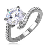 .925 Sterling Silver Rhodium Plated Cz Center Round Ring With Parallel Cubic Zirconia Stones, <b>size: 5</b>