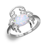 .925 Sterling Silver Rhodium Plated Crab Design Ring With Synthetic Opal And Cz, <b>size: 5</b>