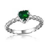 .925 Sterling Silver Rhodium Plated Beaded Band Green Heart Center Stone Ring, <b>size: 5</b>