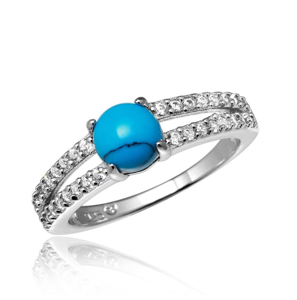 .925 Sterling Silver Rhodium Plated Wedding Band With Turquoise Center, <b>size: 5</b>