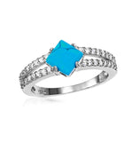 .925 Sterling Silver Rhodium Plated Turquoise Center Stone Ring With Cz Shank, <b>size: 5</b>