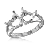 .925 Sterling Silver Rhodium Plated Open Shank Double Heart Mounting Ring, <b>size: 5</b>