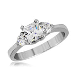 .925 Sterling Silver Rhodium Plated Round Square Center Cz Past Present Future Ring, <b>size: 5</b>