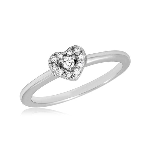 .925 Sterling Silver Rhodium Plated Cz Heart Ring, <b>size: 5</b>