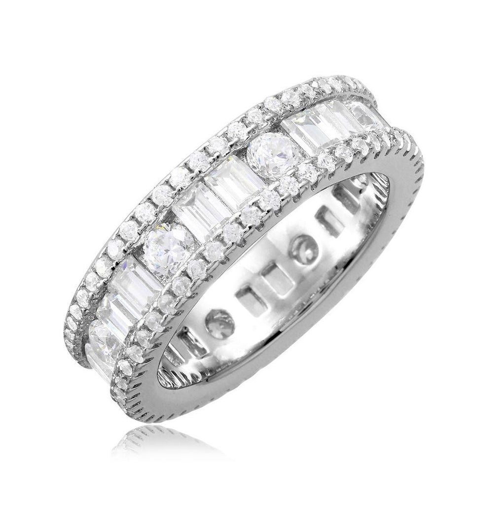 .925 Sterling Silver Rhodium Plated Eternity Band With Baguette Cz Stones, <b>size: 5</b>