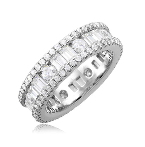 .925 Sterling Silver Rhodium Plated Eternity Band With Baguette Cz Stones, <b>size: 5</b>