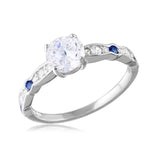 .925 Sterling Silver Rhodium Plated Blue And Clear Cz Ring, <b>size: 5</b>