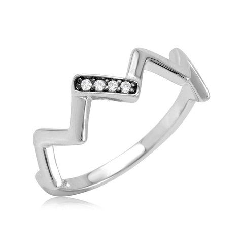 .925 Sterling Silver Rhodium Plated Zigzag Ring With Cubic Zirconia Stones, <b>size: 5</b>