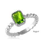 .925 Sterling Silver August Rhodium Plated Beaded Shank Square Center Birthstone Ring, <b>size: 5</b>