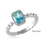 .925 Sterling Silver December Rhodium Plated Beaded Shank Square Center Birthstone Ring, <b>size: 5</b>