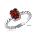 .925 Sterling Silver January Rhodium Plated Beaded Shank Square Center Birthstone Ring, <b>size: 5</b>