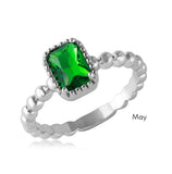 .925 Sterling Silver May Rhodium Plated Beaded Shank Square Center Birthstone Ring, <b>size: 5</b>