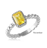 .925 Sterling Silver November Rhodium Plated Beaded Shank Square Center Birthstone Ring, <b>size: 5</b>