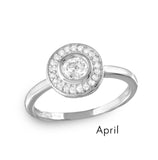 .925 Sterling Silver April Rhodium Plated Cz Center Birthstone Halo Ring, <b>size: 5</b>