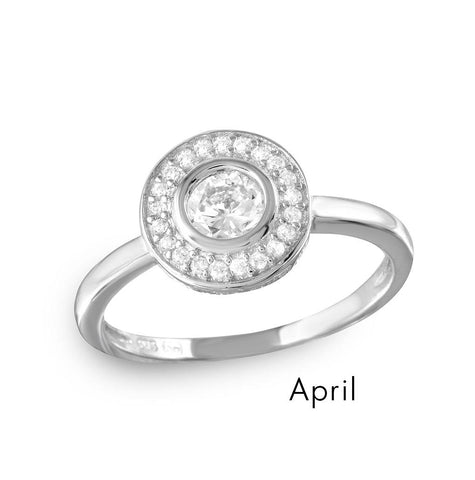 .925 Sterling Silver April Rhodium Plated Cz Center Birthstone Halo Ring, <b>size: 5</b>