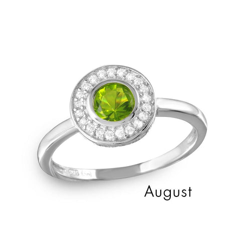 .925 Sterling Silver August Rhodium Plated Cz Center Birthstone Halo Ring, <b>size: 5</b>