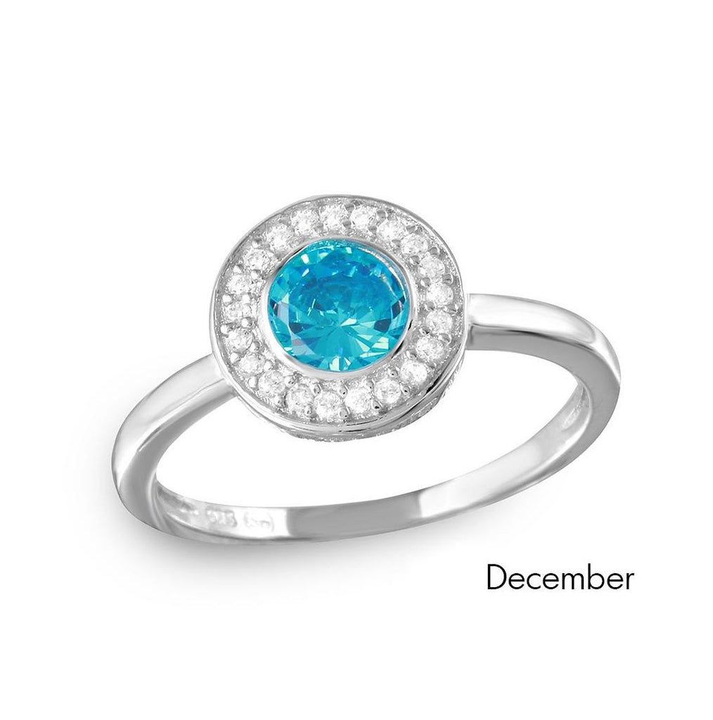 .925 Sterling Silver December Rhodium Plated Cz Center Birthstone Halo Ring, <b>size: 5</b>