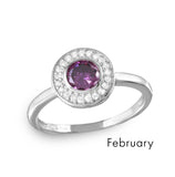 .925 Sterling Silver February Rhodium Plated Cz Center Birthstone Halo Ring, <b>size: 5</b>