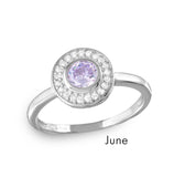 .925 Sterling Silver June Rhodium Plated Cz Center Birthstone Halo Ring, <b>size: 5</b>