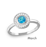 .925 Sterling Silver March Rhodium Plated Cz Center Birthstone Halo Ring, <b>size: 5</b>