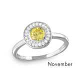 .925 Sterling Silver November Rhodium Plated Cz Center Birthstone Halo Ring, <b>size: 5</b>