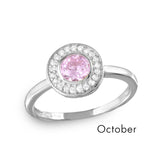 .925 Sterling Silver October Rhodium Plated Cz Center Birthstone Halo Ring, <b>size: 5</b>