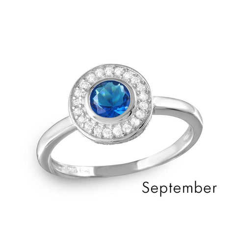 .925 Sterling Silver September Rhodium Plated Cz Center Birthstone Halo Ring, <b>size: 5</b>