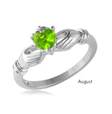 .925 Sterling Silver August Rhodium Plated Cz Center Birthstone Claddagh Ring, <b>size: 5</b>